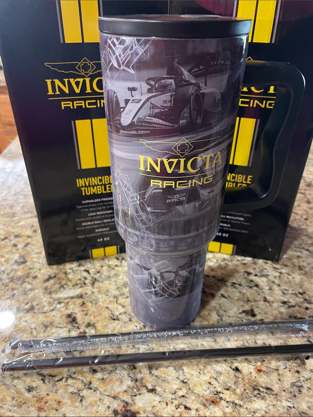 Invicta Racing Travel Tumbler in Gray and Yellow
